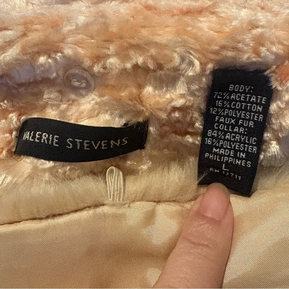 VALERIE STEVENS Orange Cream Textured Faux Fur Button Coat Size Large